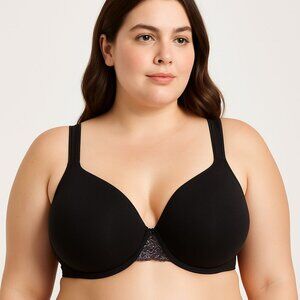 Lane Bryant Cacique Womens Bra Cotton Lace Full Coverage Size 40DDD Black NEW